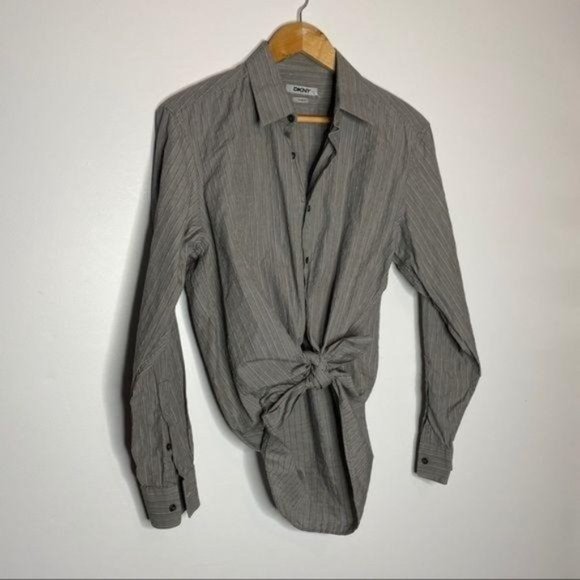 Y2K DKNY Slim Fit Button Down Blouse striped gray - Picture 4 of 12
